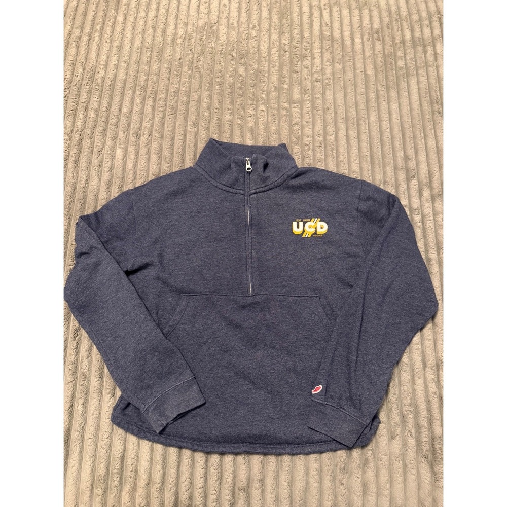 League‎ UC Davis Aggies Quarter Zip Sweatshirt Navy Blue Fleece Pullover Medium